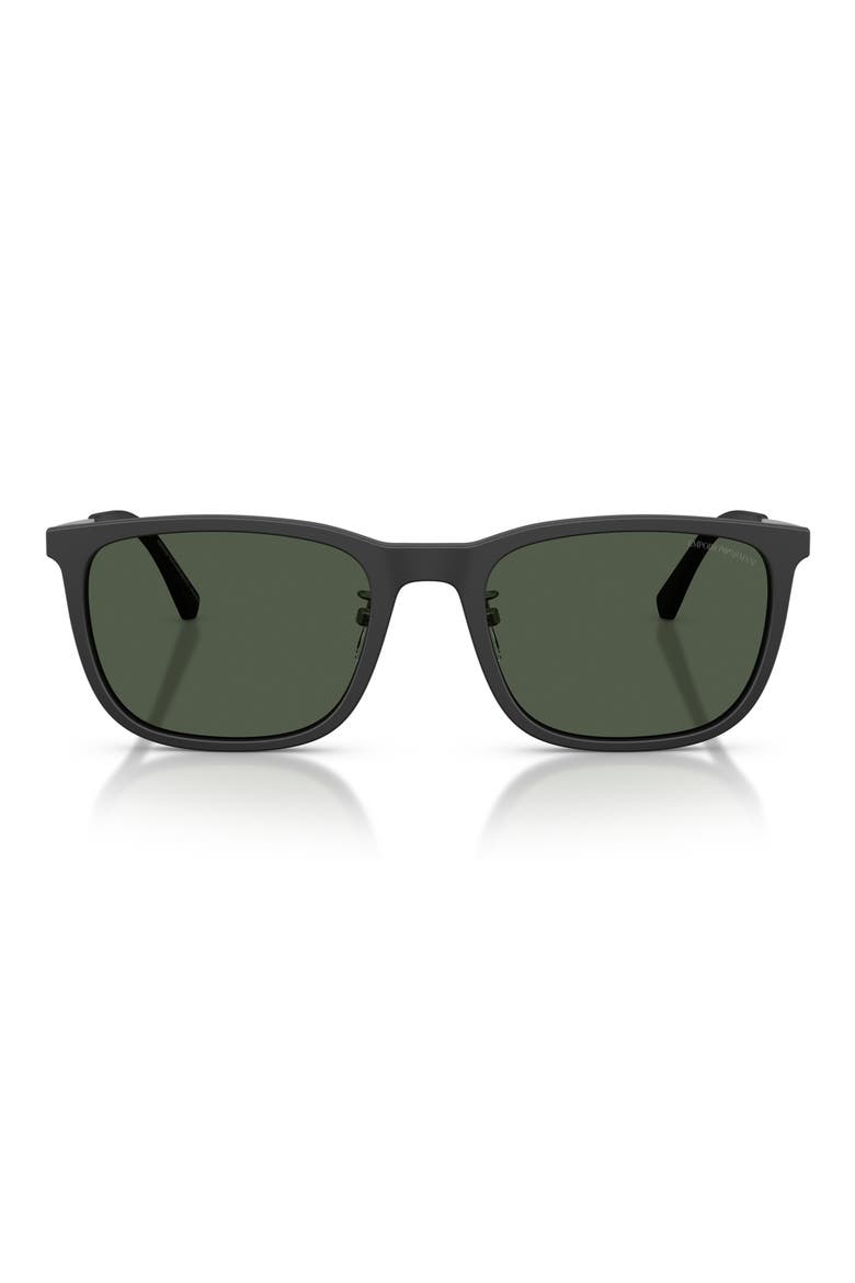 56mm Polarized Square Sunglasses, Main, color, MATTE BLACK / DARK GREEN POLAR