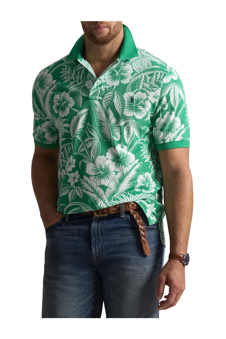 Big & Tall Sweetheart Floral Mesh Polo Shirt, Main, color, BISCAY GREEN