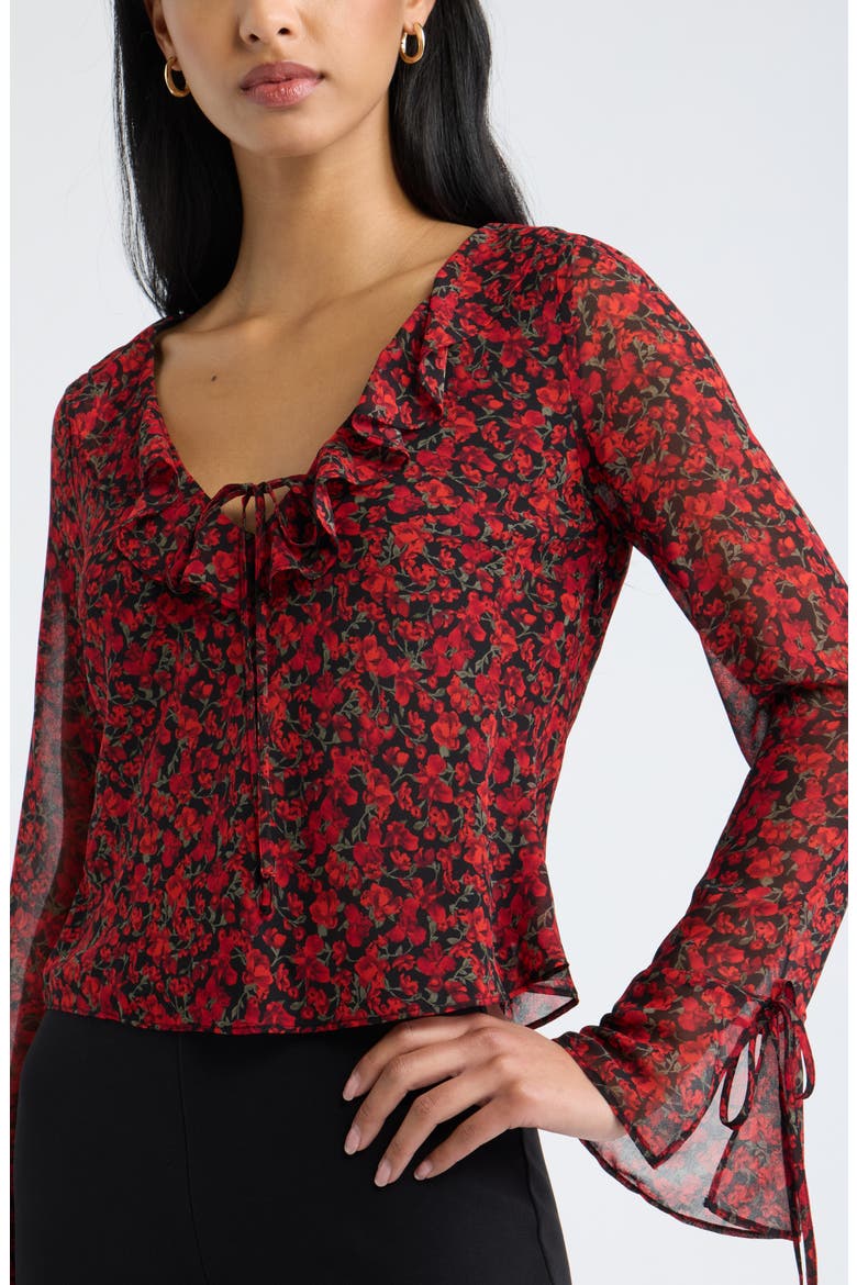 Ruffle Chiffon Top, Alternate, color, BLACK RED DARA DITSY