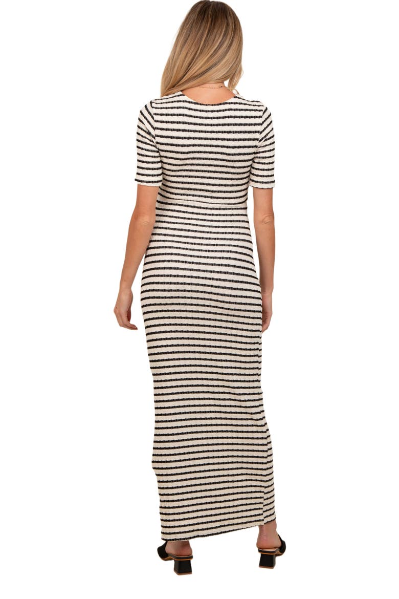 Striped Knit Short Sleeve Maxi Dress, Alternate, color, Ivory