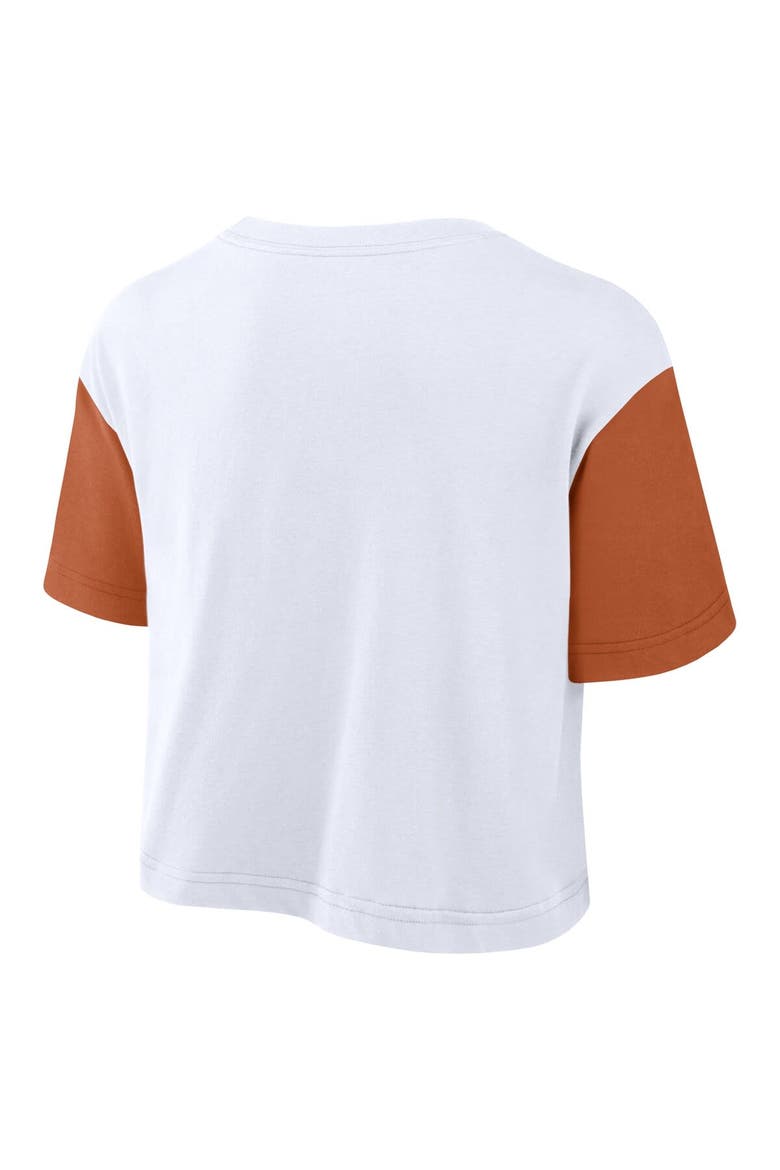 Women's Nike White/Texas Orange Texas Longhorns Color-Block Script Performance Cropped T-Shirt, Alternate, color, White