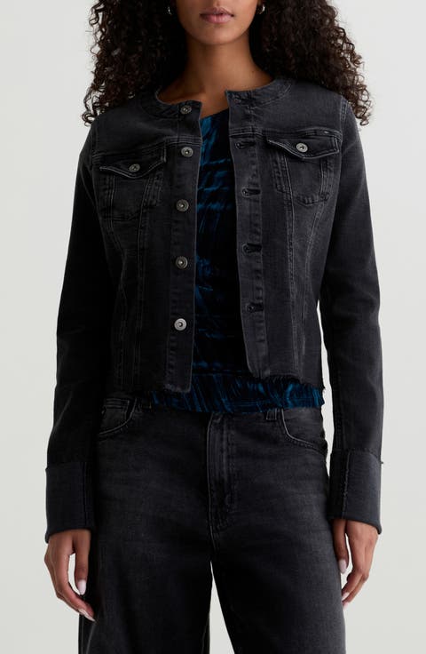 Robyn Raw Hem Fitted Denim Crop Jacket