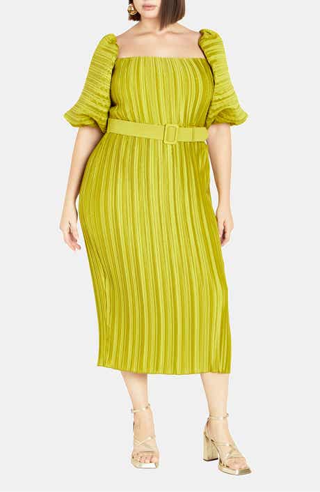 City Chic Krista Pleated Puff Sleeve Midi Dress