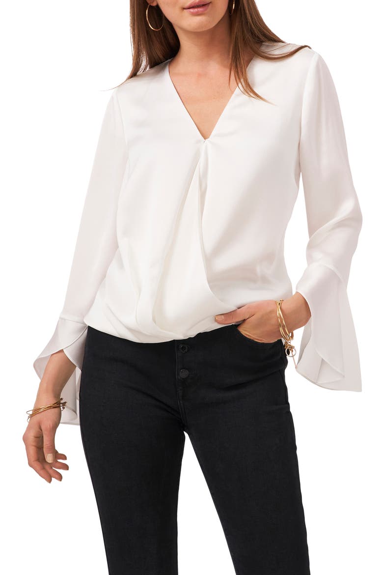 Bell Sleeve Satin Blouse, Main, color, NEW IVORY