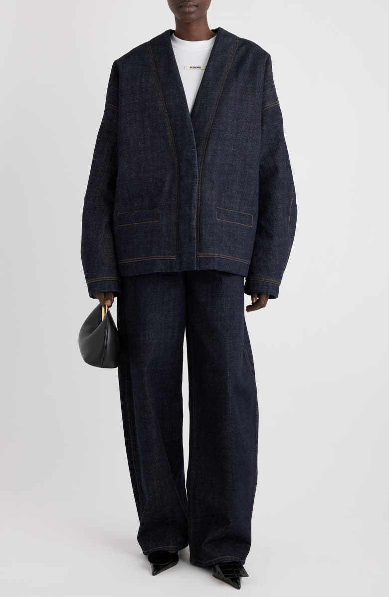 Jacquemus Le Cardigan de-Nîmes Oversize Denim Cardigan, Alternate, color, Dark Navy
