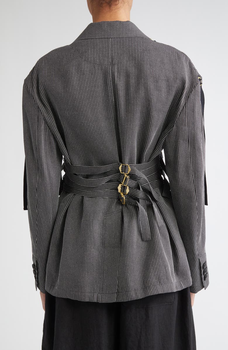 Undercover Buckled Strap Pinstripe Single Breasted Silk & Paper Blazer, Alternate, color,