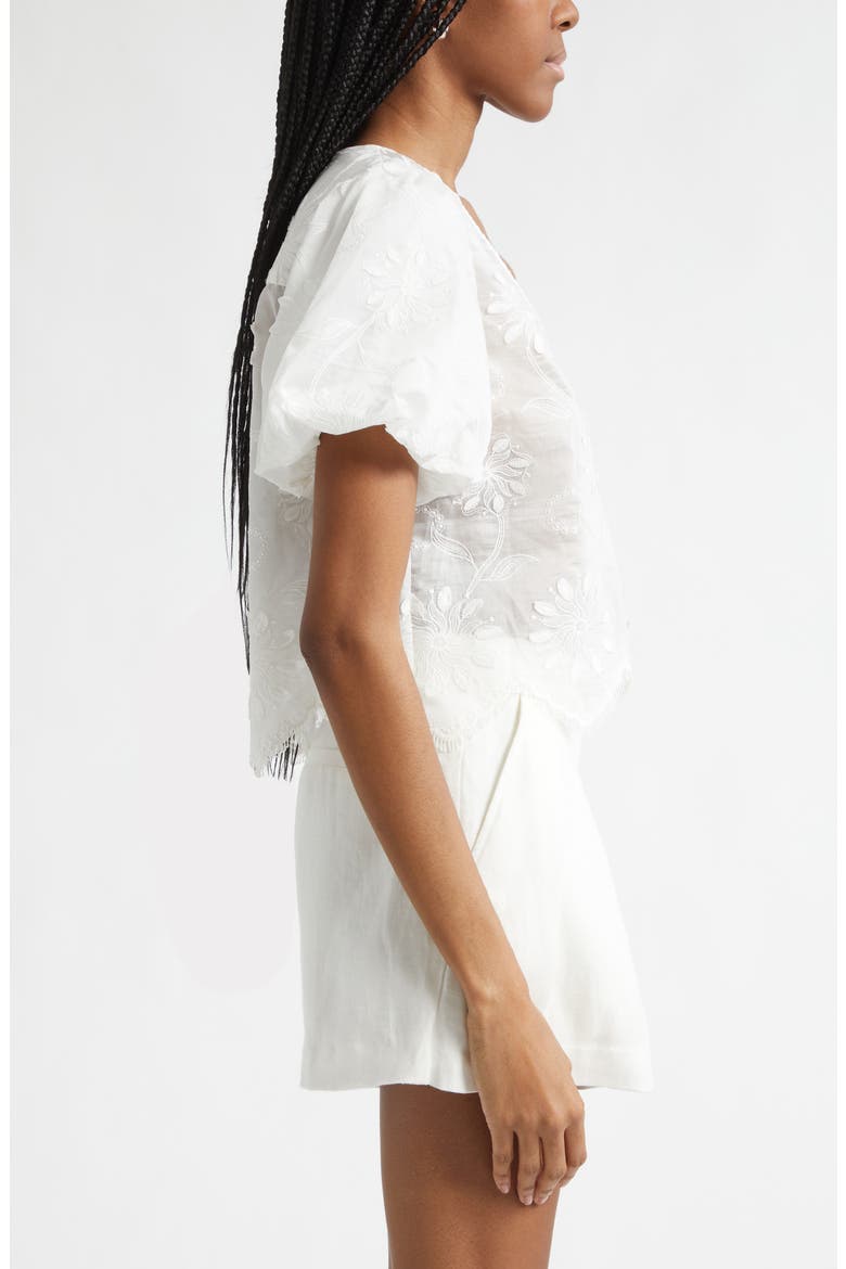 Chrissie Embroidered Puff Sleeve Crop Top, Alternate, color, IVORY ORGANZA