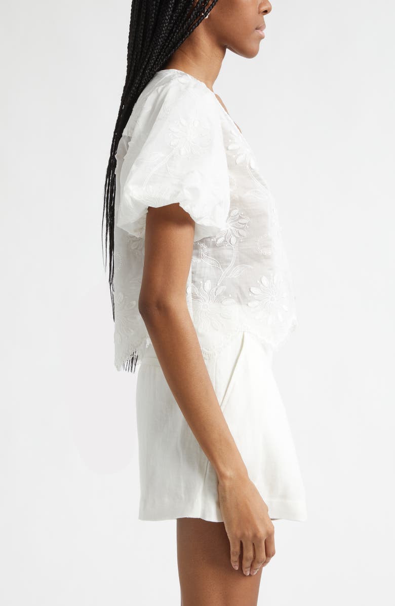 Ramy Brook Chrissie Embroidered Puff Sleeve Crop Top, Alternate, color, Ivory Organza
