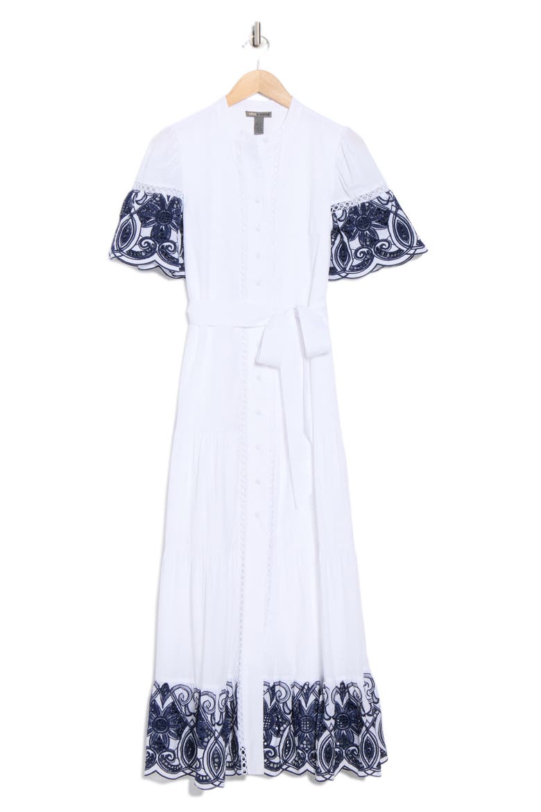 Southampton Embroidered Maxi Shirtdress, Alternate, color, BRIGHT WHITE/ NAVY BLAZER