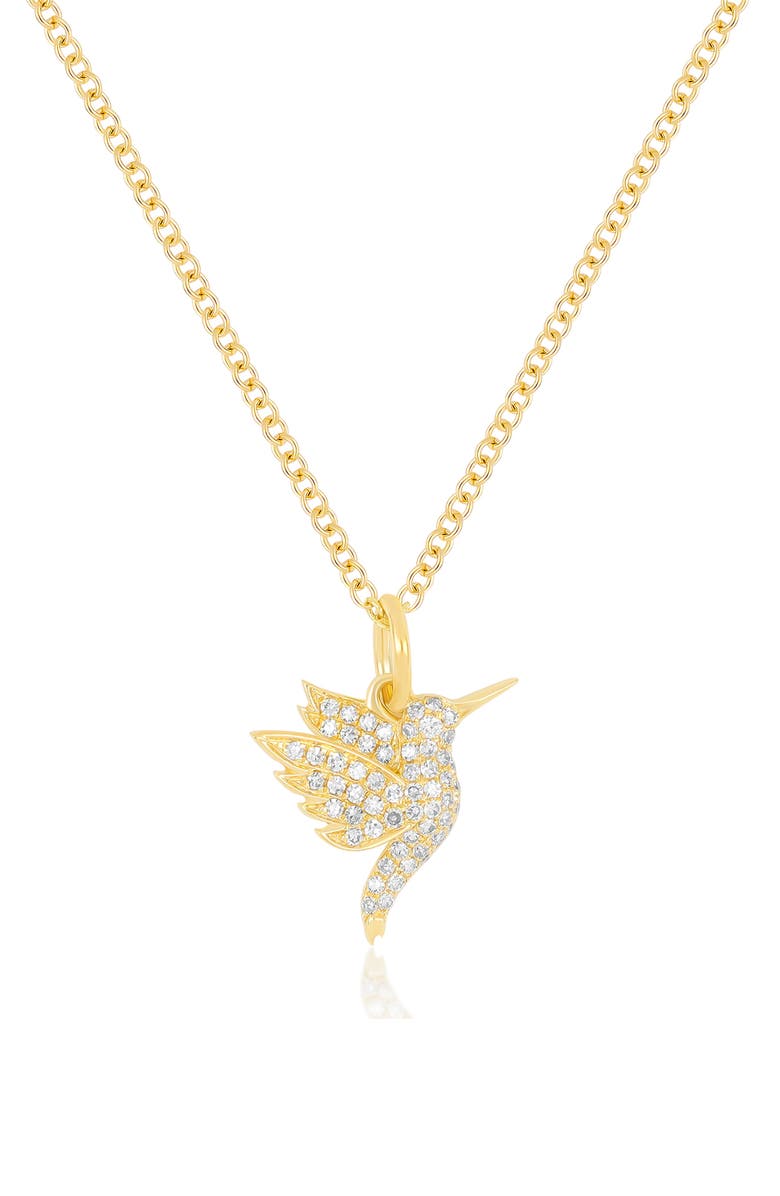 EF Collection Diamond Pavé Hummingbird Pendant Necklace, Alternate, color, 14K Yellow Gold