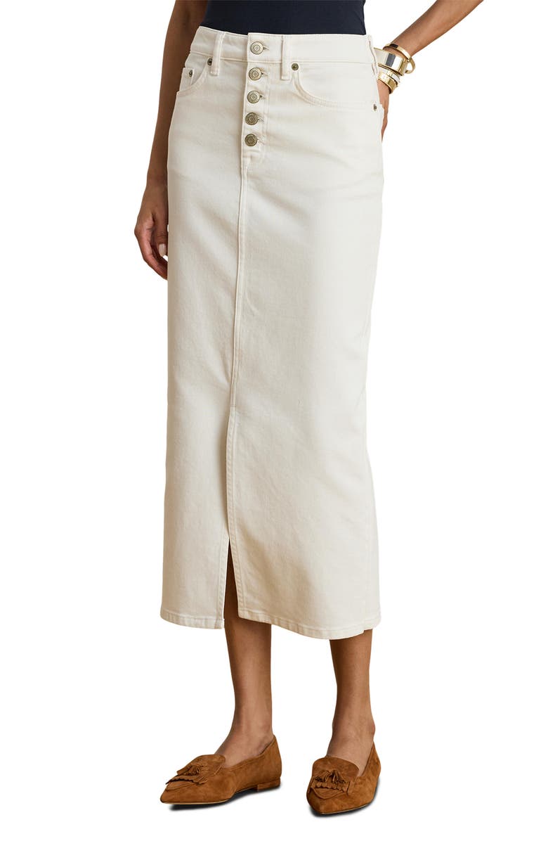 Lauren Ralph Lauren Rindalle Denim Pencil Skirt, Main, color, White Wash