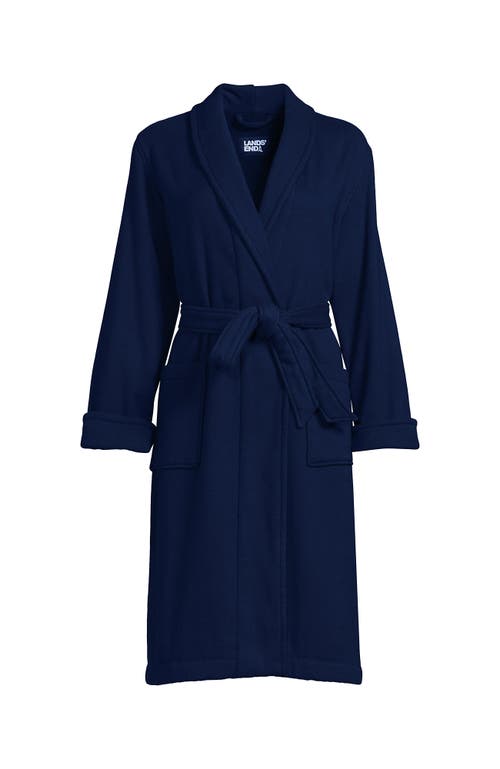 Lands' End Cotton Terry Knee Length Spa Bath Robe In Deep Sea Navy