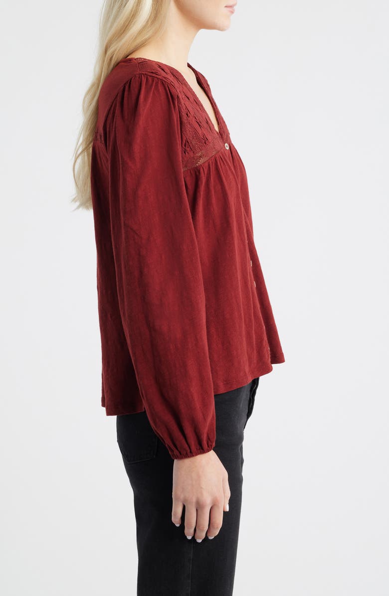Lucky Brand Lace Yoke Peasant Top, Alternate, color, Rum Raisin