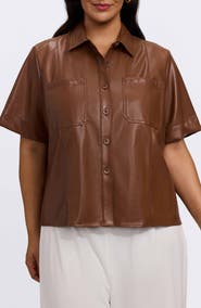 Foxcroft Demi Elbow Sleeve Faux Leather Button-Up Shirt