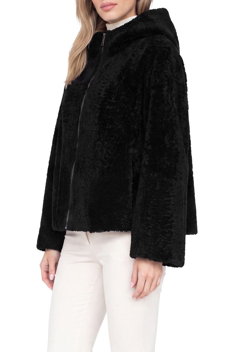 Genuine Shearling Zip Hooded Jacket, Rev, Alternate, color, BLACK
