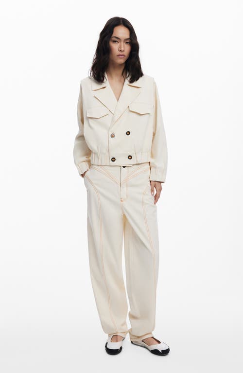 Desigual Topstitch Detail Stretch Cotton Pants In Neutral