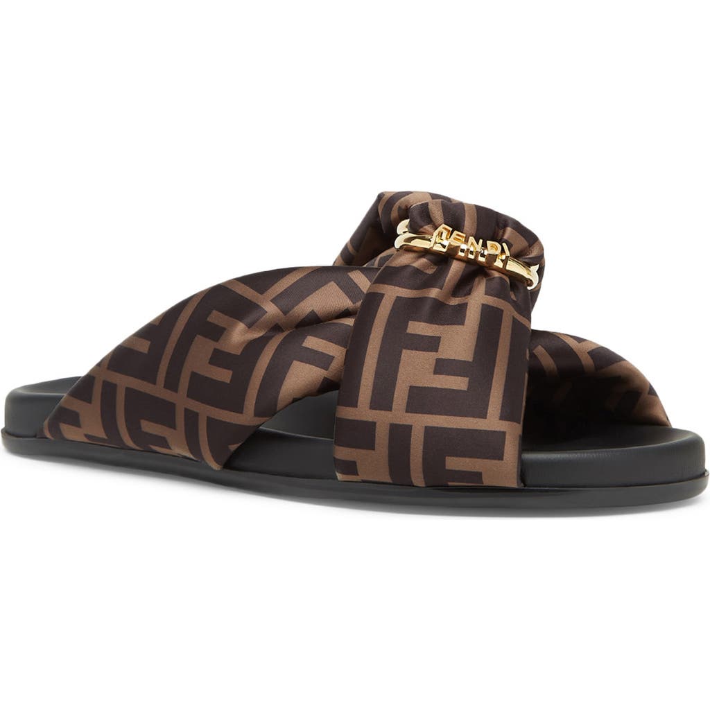 Fendi Feel Slides With Double-band And D-ring Buckle In Brown