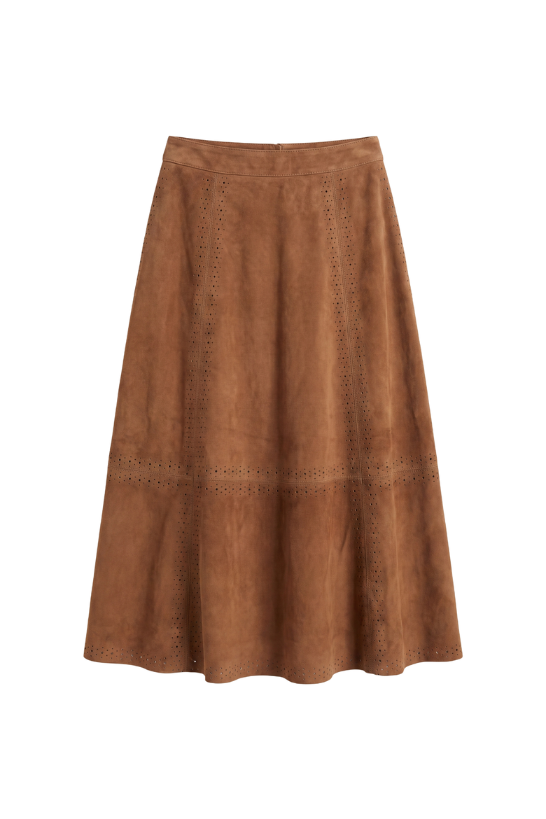 Presley Genuine Suede Midi Skirt, Main, color, Chestnut
