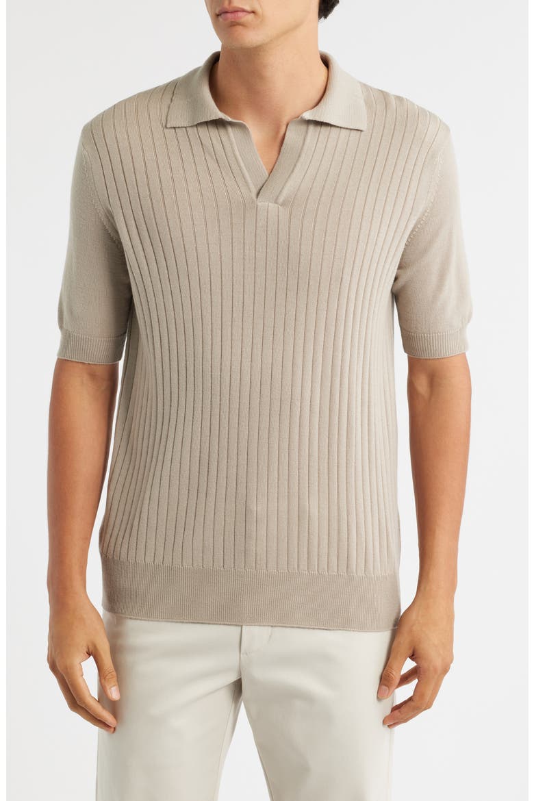 Rib Johnny Collar Cashwool® Polo Sweater, Main, color, GREIGE