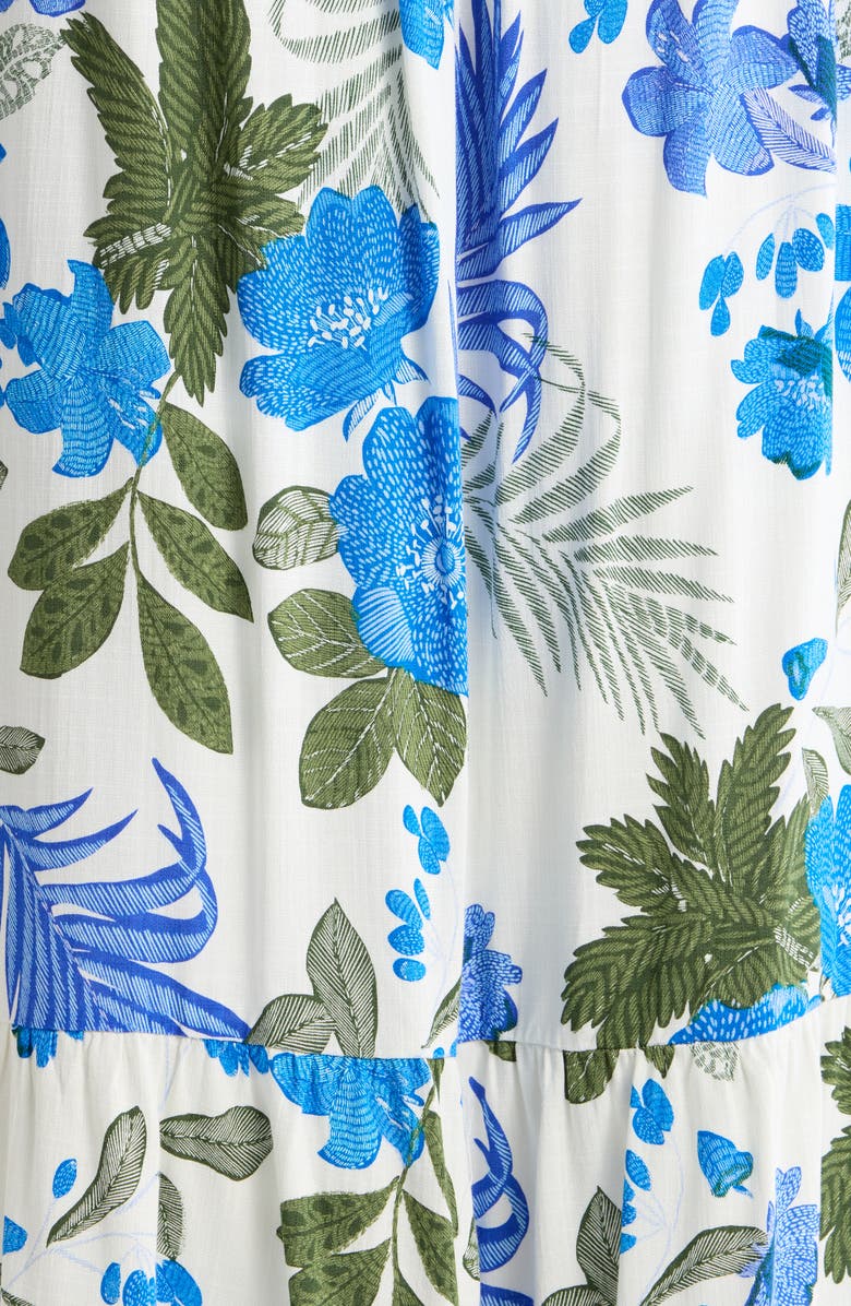 SUGARLIPS Zurie Floral Niam Smocked Midi Dress, Alternate, color, Wht-Blue-Green