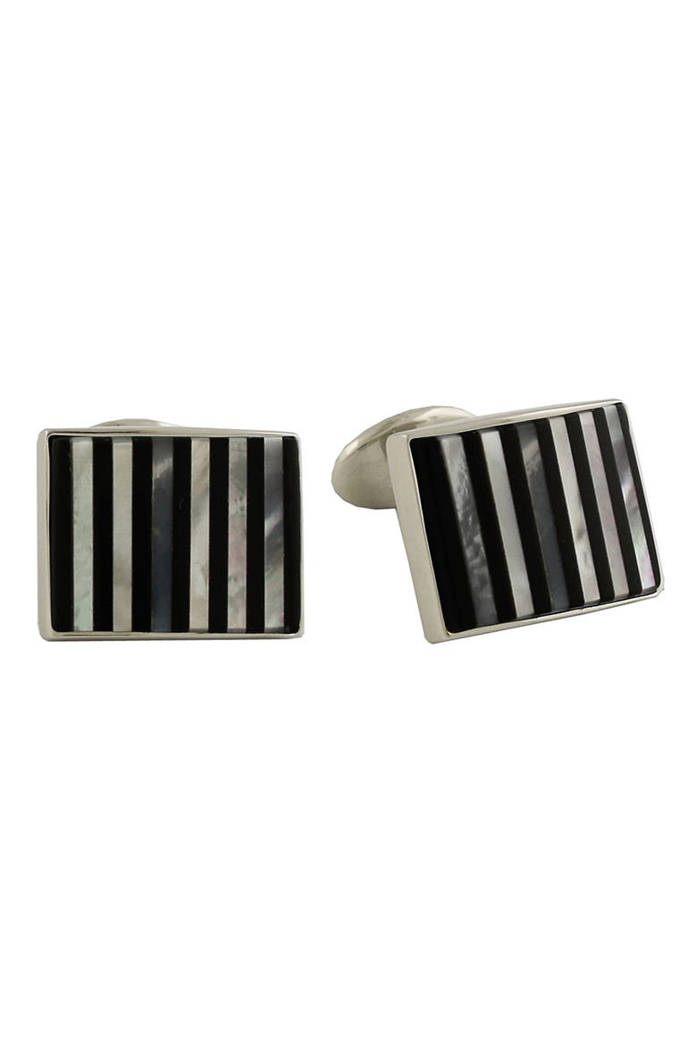 Sodalite & Mother-of-Pearl Cuff Links, Main, color, SILVER