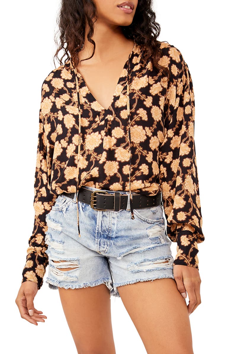 Free People Mia Floral Print Tie Neck Tunic Top, Main, color,