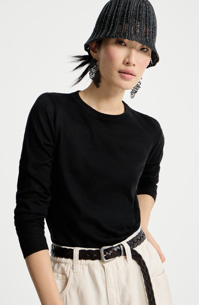 Brunello Cucinelli Cashmere and silk sweater, Alternate, color, Black