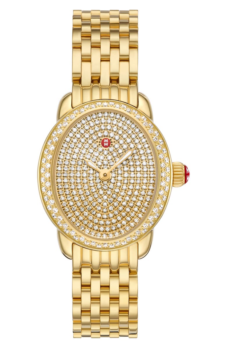 MICHELE Serein Oval Diamond Bracelet Watch, 24mm x 27mm, Main, color, Gold
