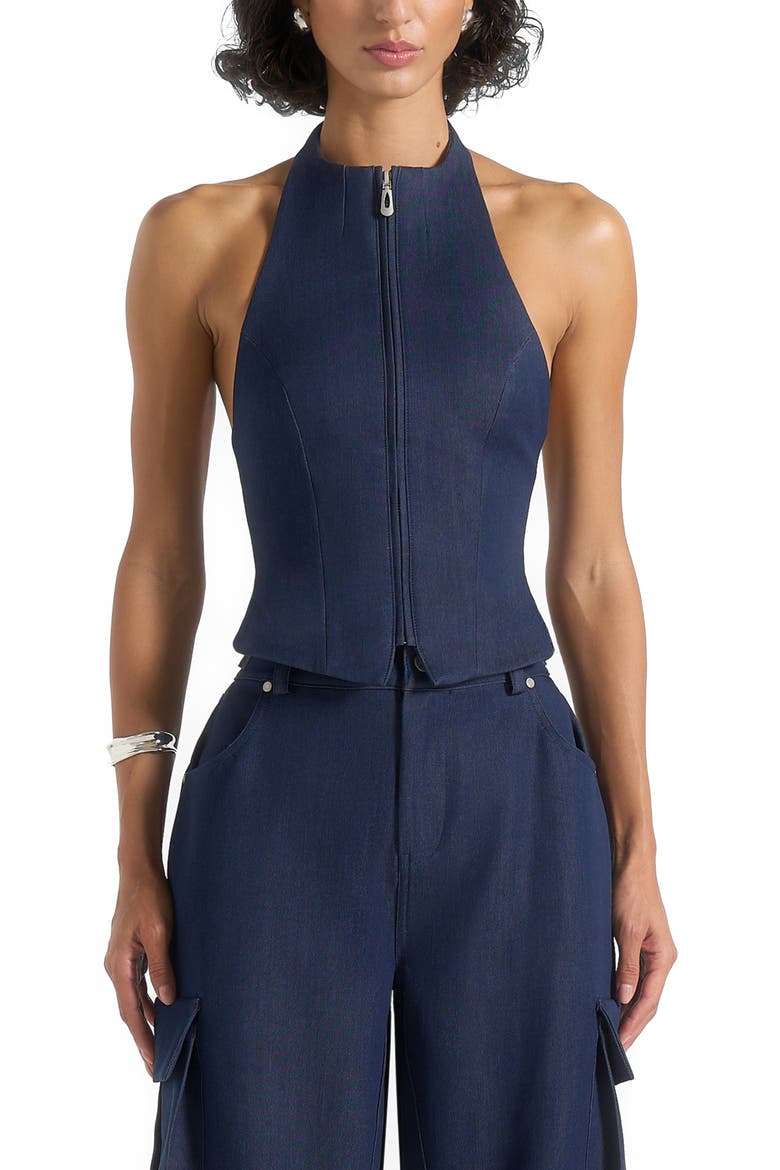 Claudette Halterneck Backless Top, Main, color, Indigo