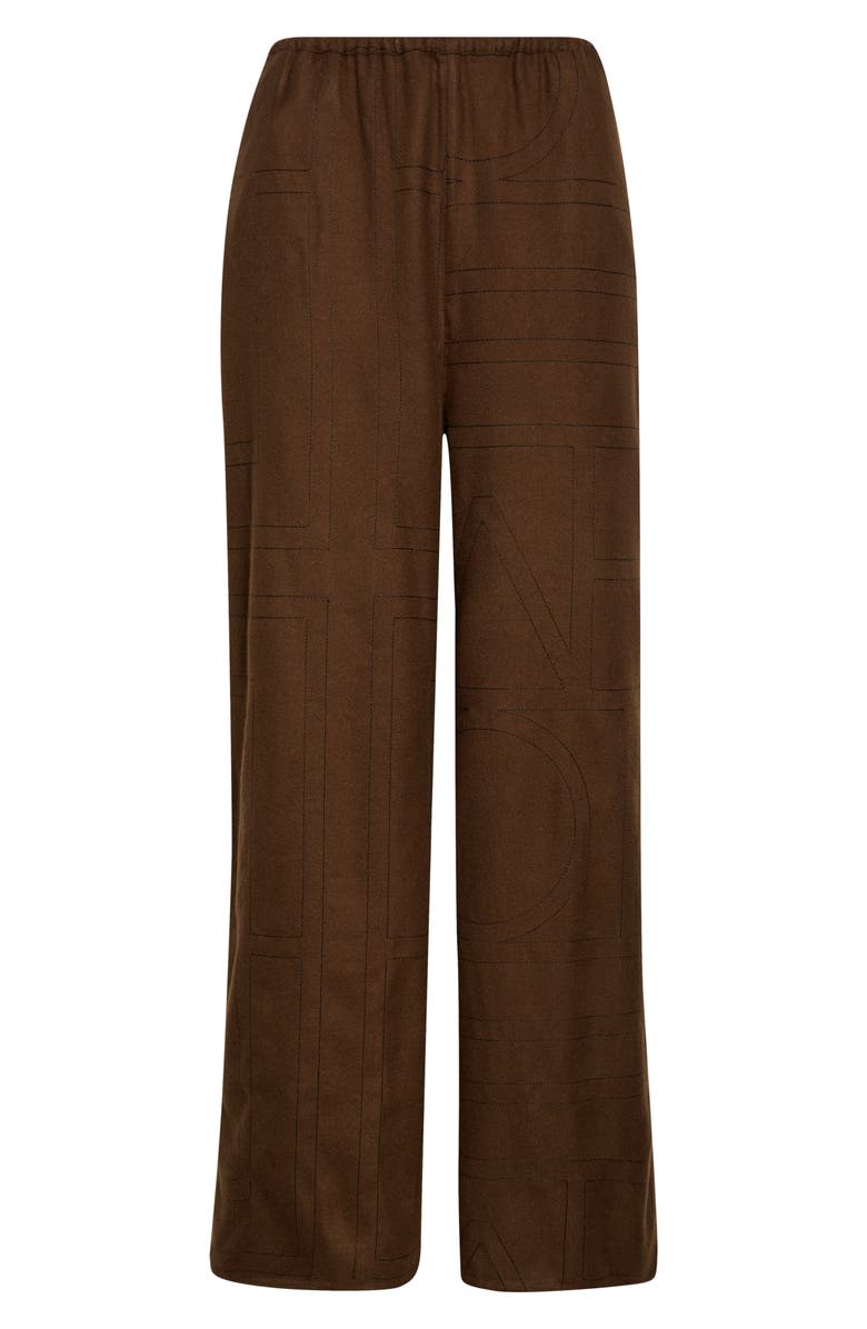 TOTEME Monogram Embroidered Flannel Pajama Pants, Main, color, Dark Brown
