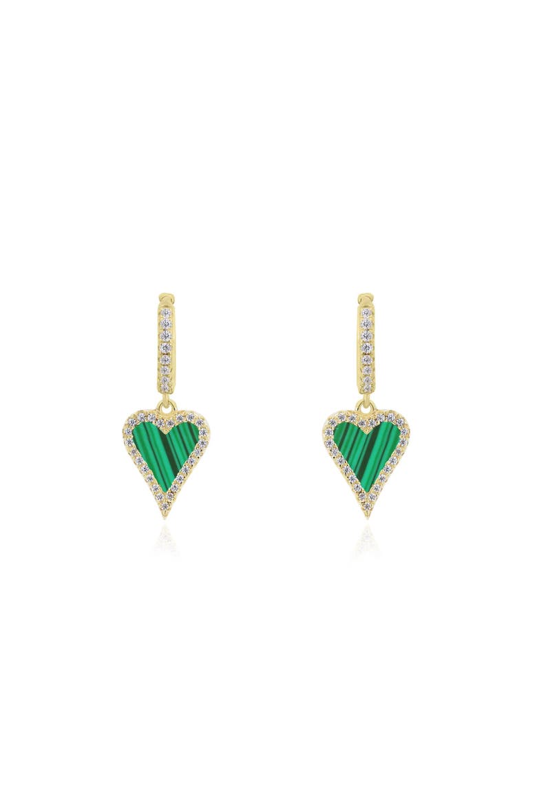 Mini Malachite CZ Halo Heart Dangle Earrings, Alternate, color, Malachite