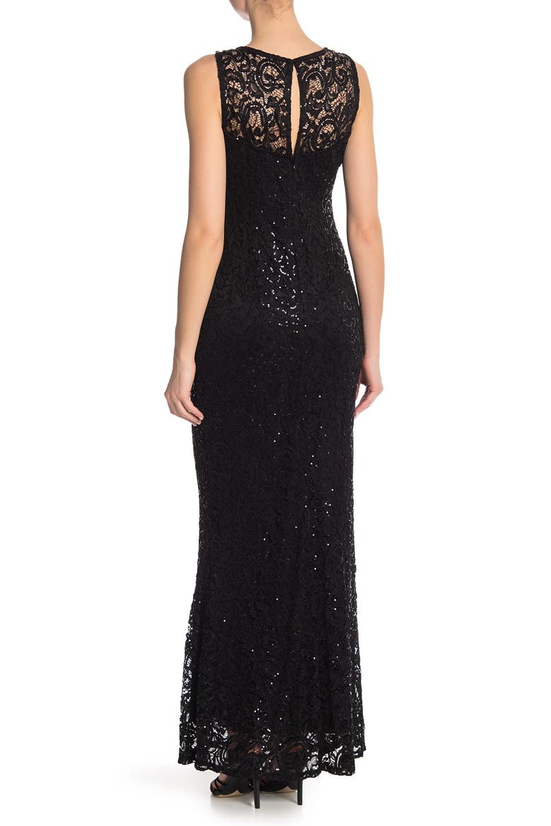 Sequin Illusion Lace Trumpet Gown, Alternate, color, BLACK