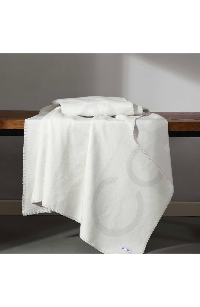 Calvin Klein Logo Double Face Throw Blanket, Main, color, Light Grey