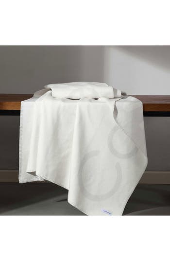 Calvin Klein Logo Double Face Throw Blanket In White