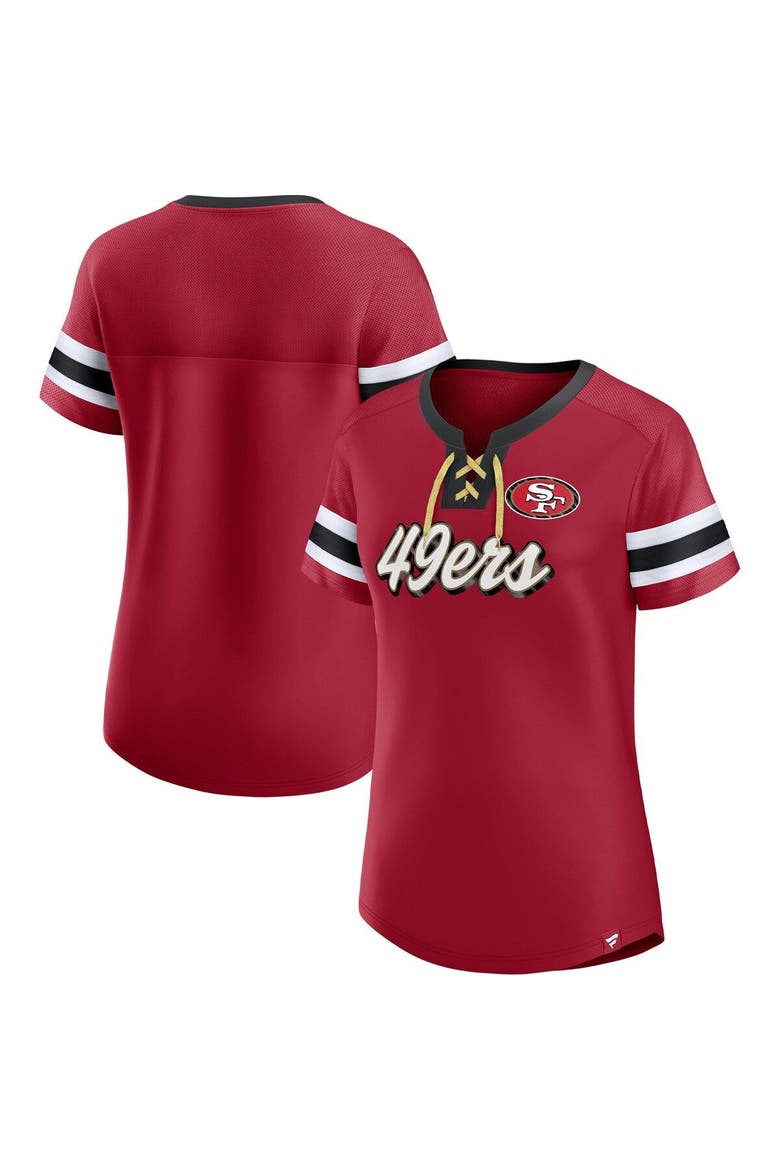 Women's Fanatics Branded Scarlet San Francisco 49ers Plus Size Original State Lace-Up T-Shirt, Alternate, color, Scarlet