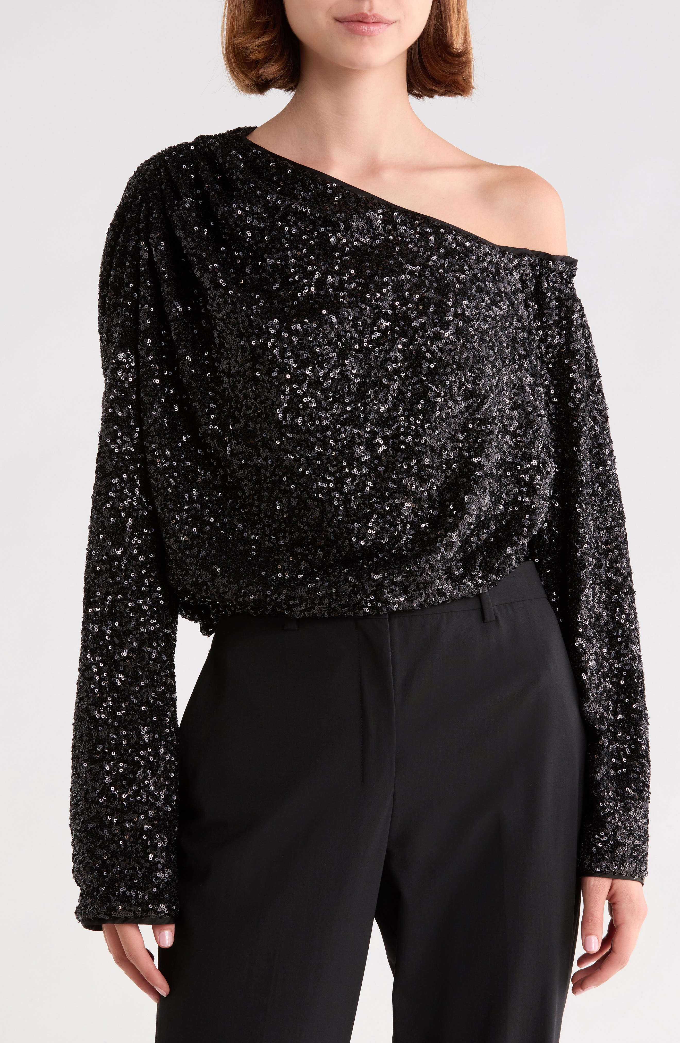 Belle Sequin One-Shoulder Top