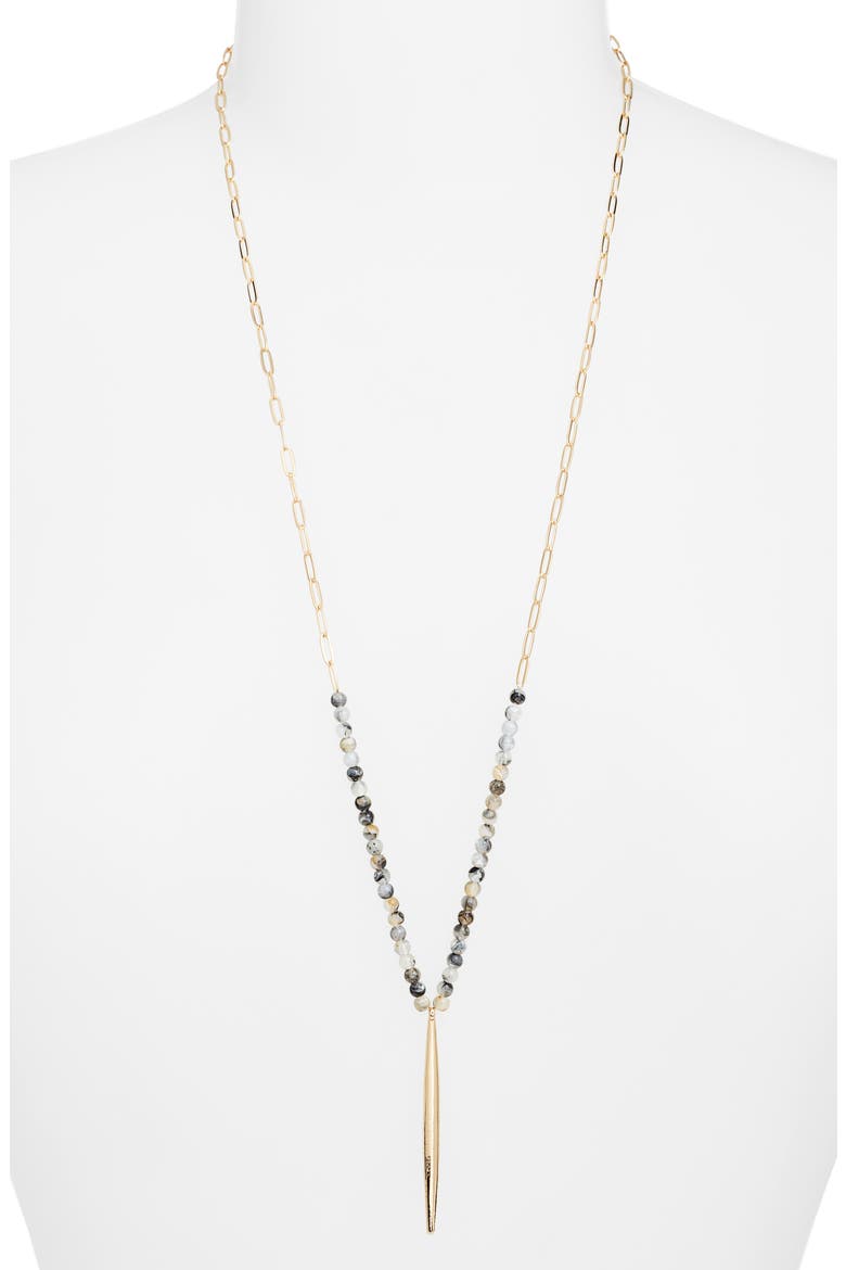 Beaded Pointed Bar Pendant Necklace, Alternate, color, GREY- GOLD