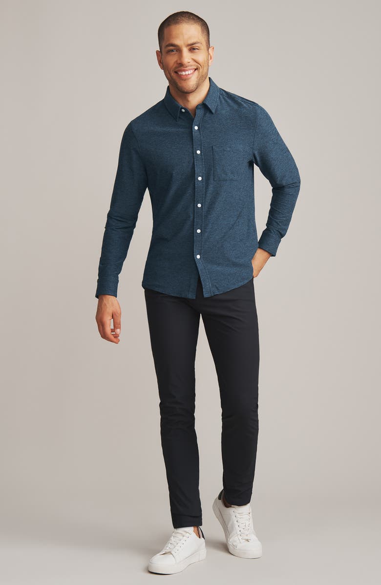 Rhone WFH Knit Button-Up Shirt, Alternate, color, Dk Teal/ Blk Heather