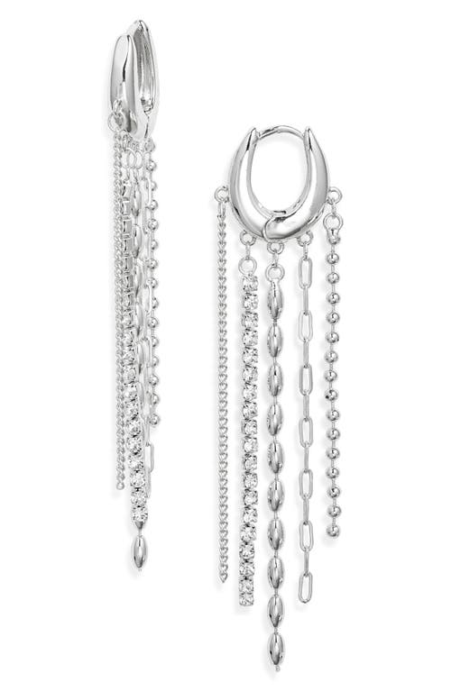 Open Edit Mixed Chain Fringe Huggie Hoop Earrings In Silver