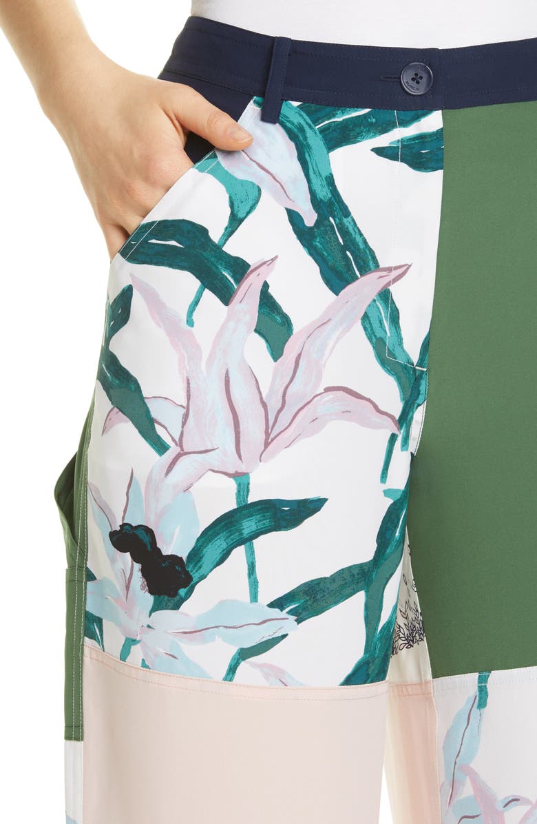 Tory Burch Patchwork Silk Cargo Pants, Alternate, color, 