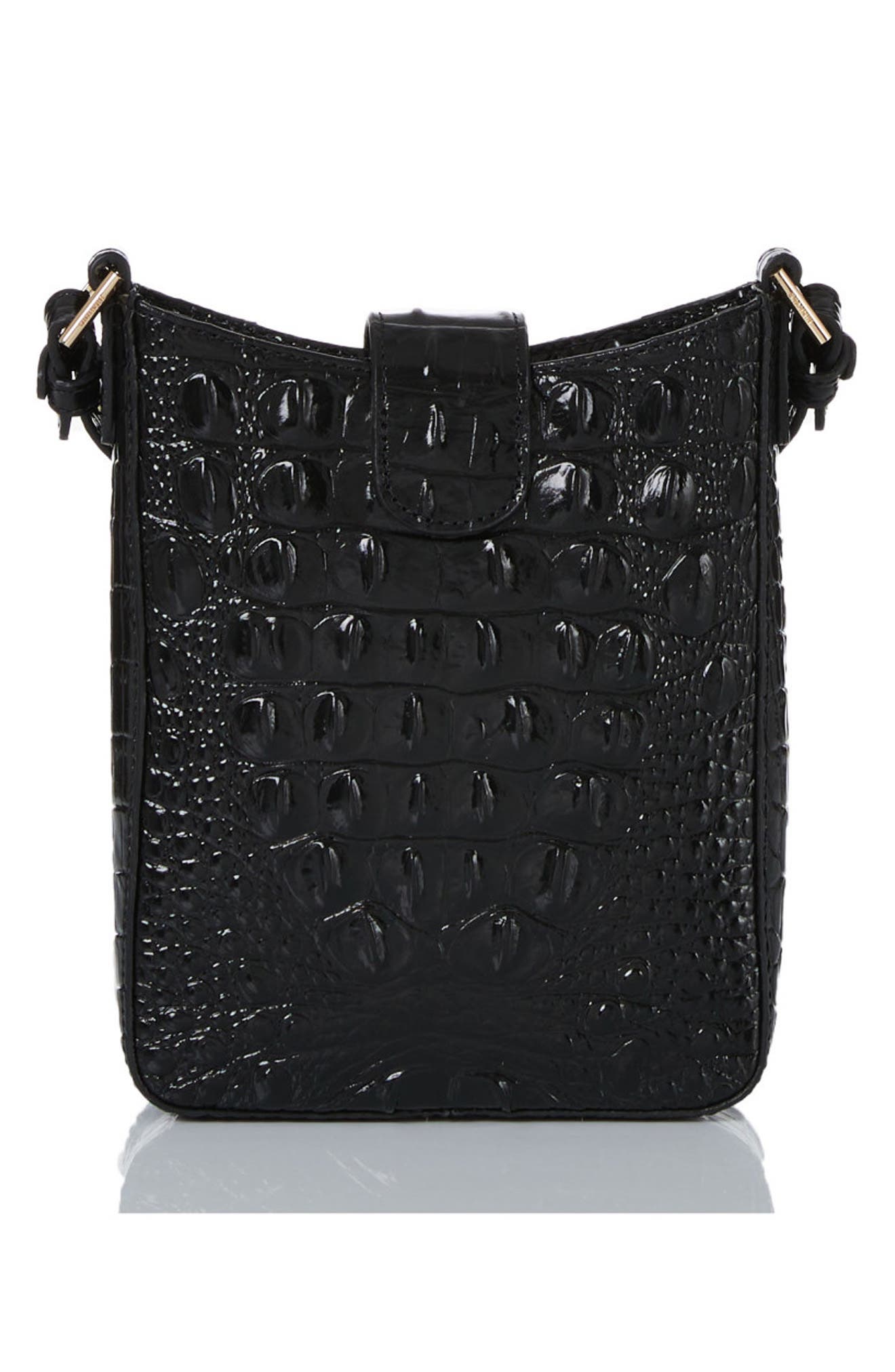 Brahmin Marley Croc Embossed Leather Crossbody Bag, Alternate, color, Black