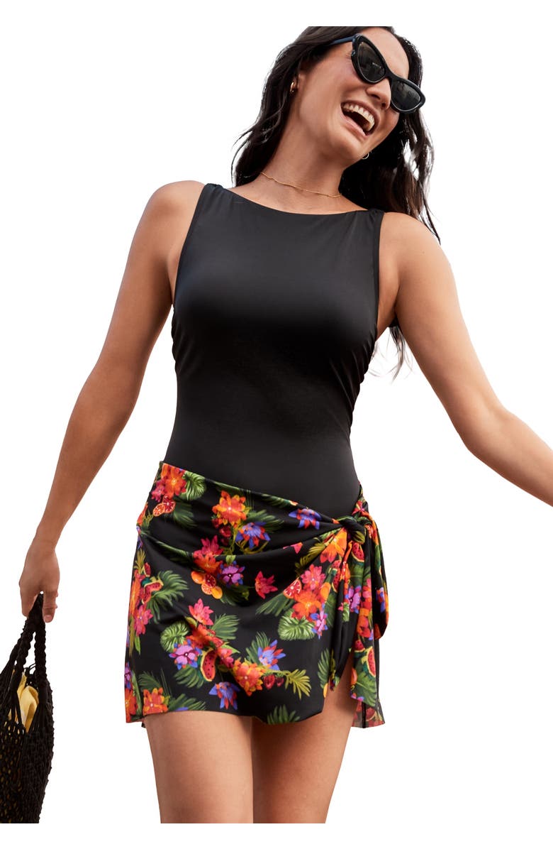 Swim 365 High-Neck Tank Swimdress, Main, color, Black Fruit Tropical