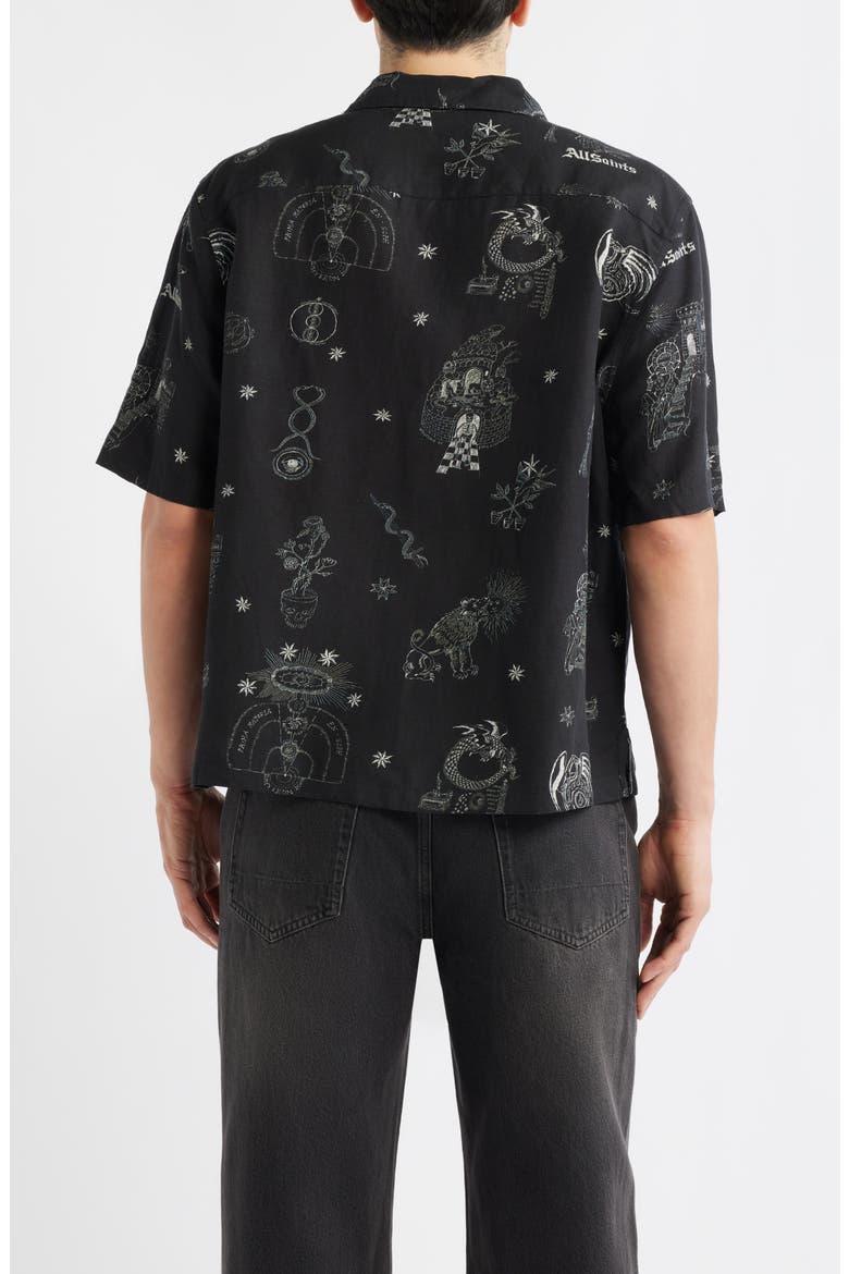 Terra Print Short Sleeve Button-Up Shirt, Alternate, color, JET BLACK