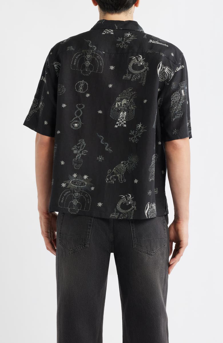 AllSaints Terra Print Short Sleeve Button-Up Shirt, Alternate, color, Jet Black