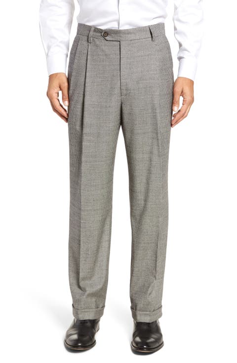 Touch Finish Pleated Houndstooth Classic Fit Stretch Wool Dress Pants