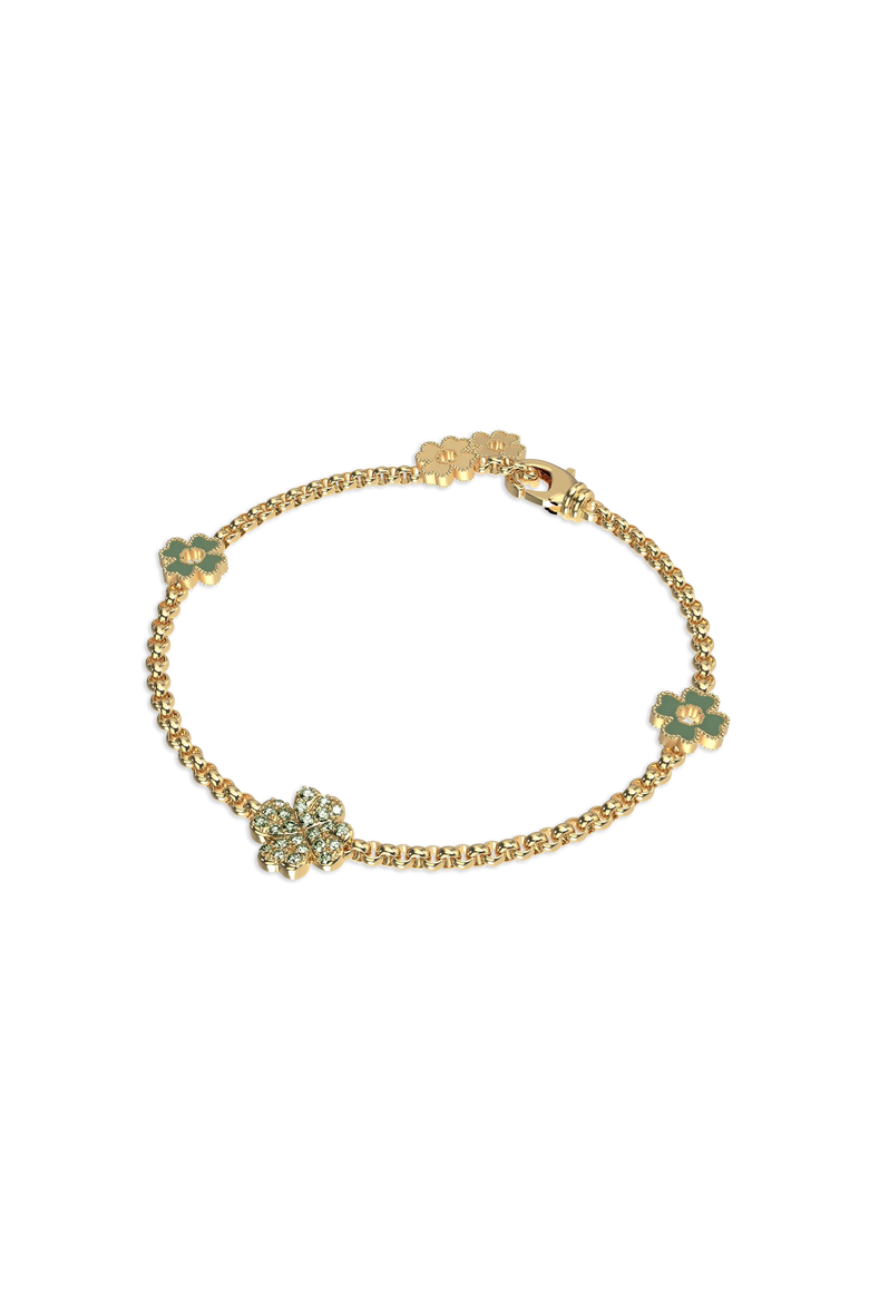 Lucky Clover 5 motifs Bracelet, Green Diamond Pavé, Alternate, color, Gold Diamond