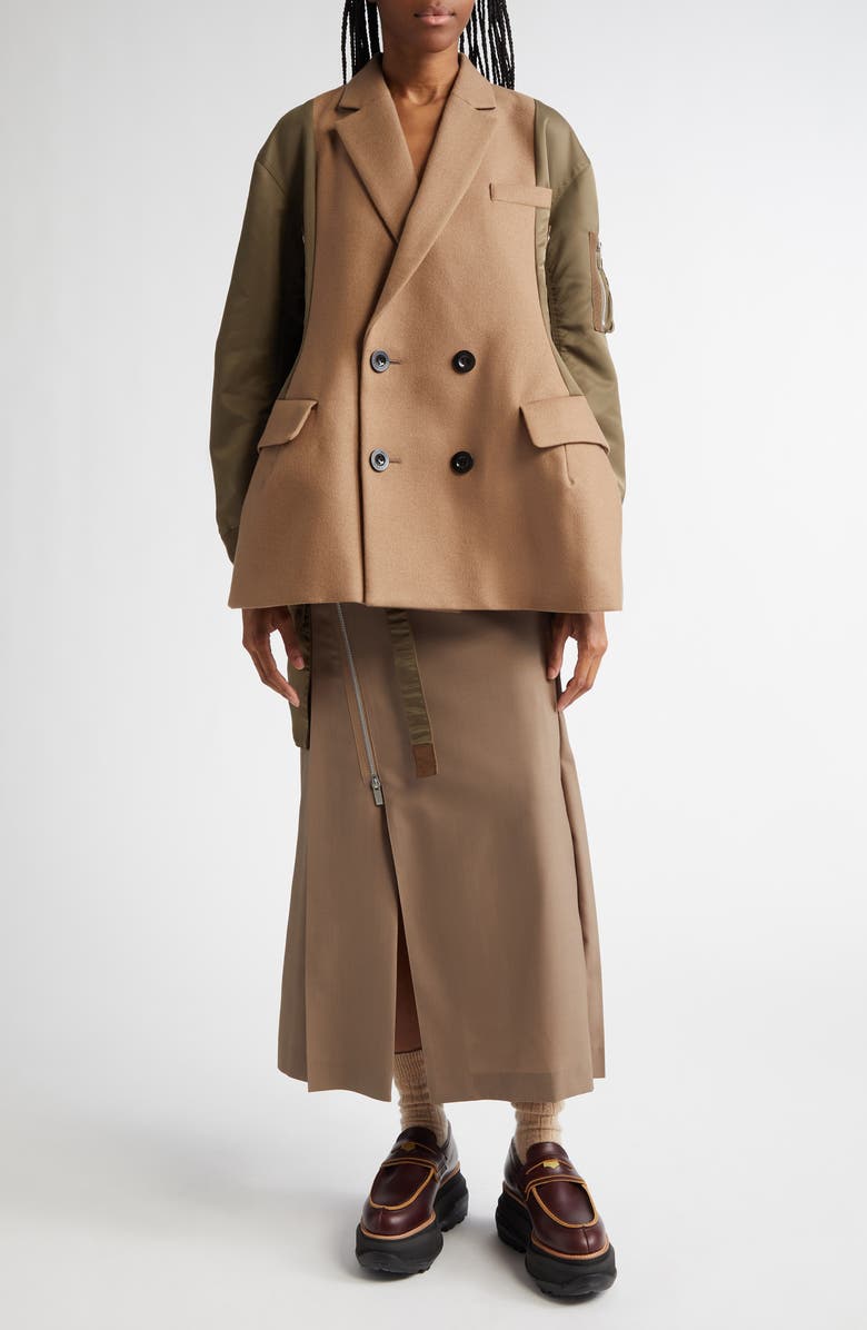 Sacai Double Breasted Mixed Media Jacket, Alternate, color, 