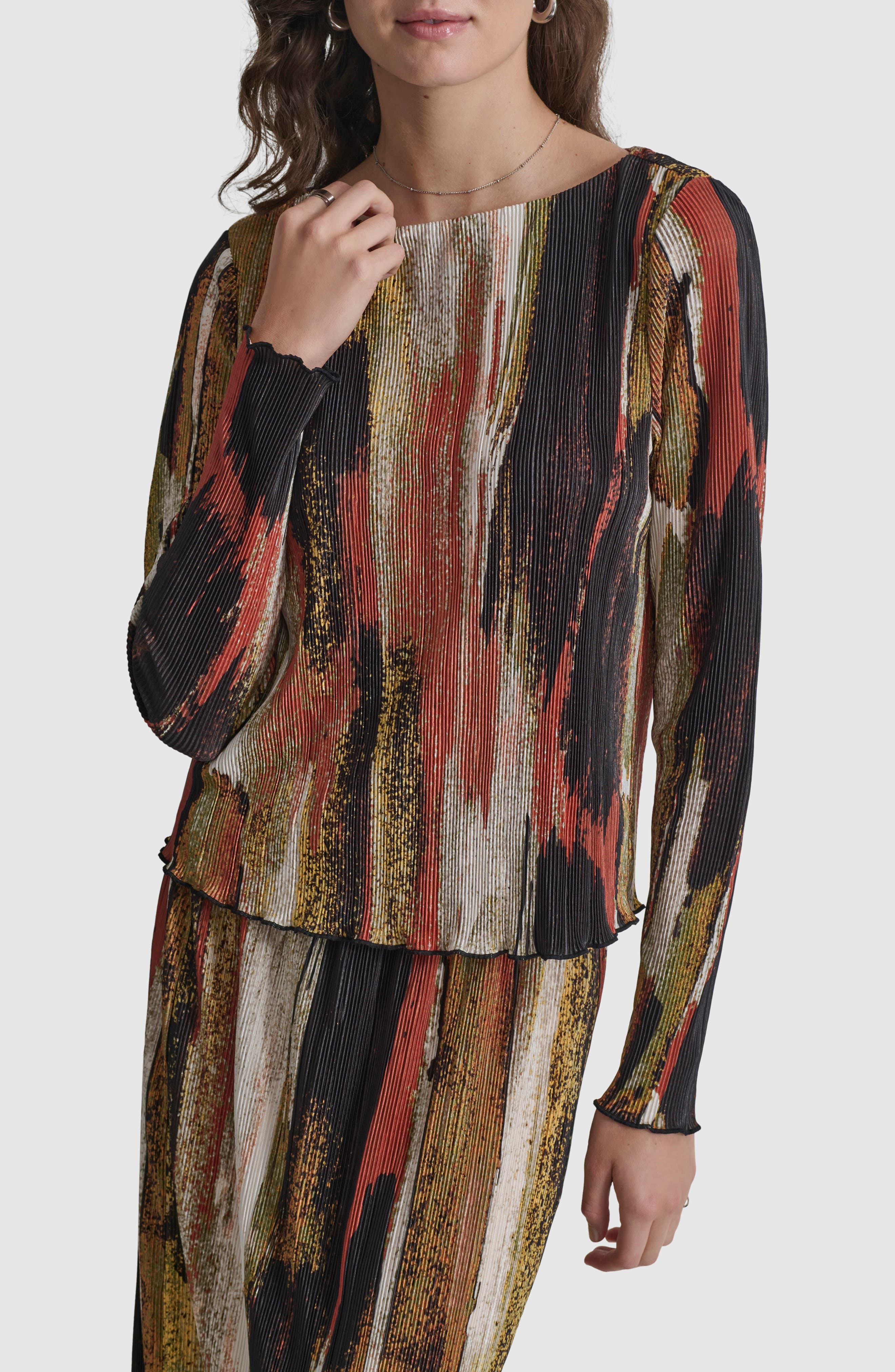 DKNY Print Plissé Top