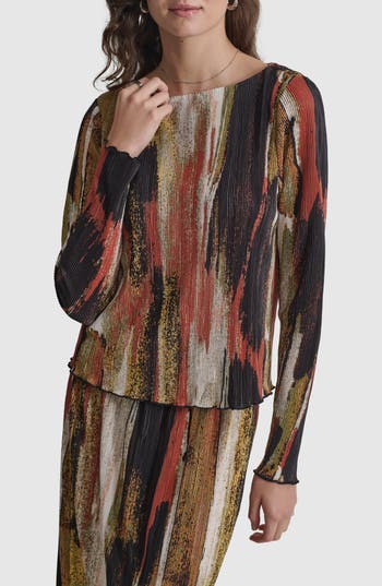 Dkny Print Plissé Top In Multi