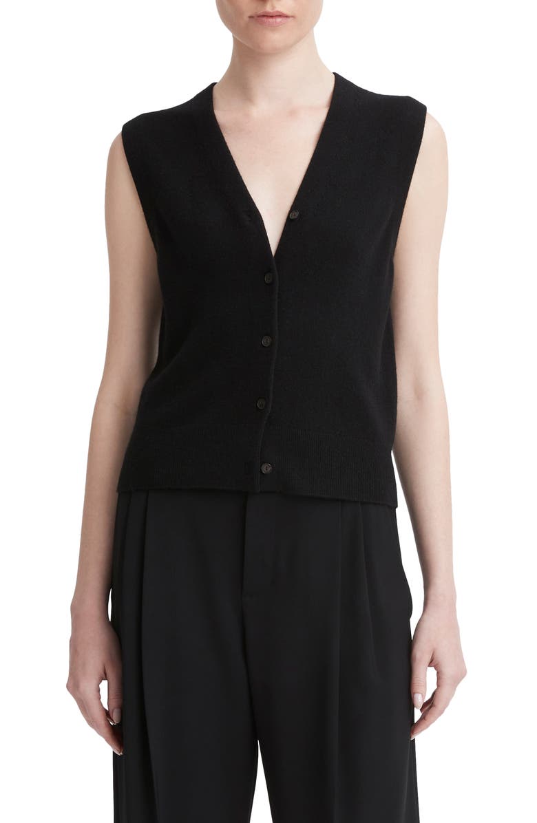 Vince Shrunken Button Wool & Cashmere Blend Vest, Main, color, Black